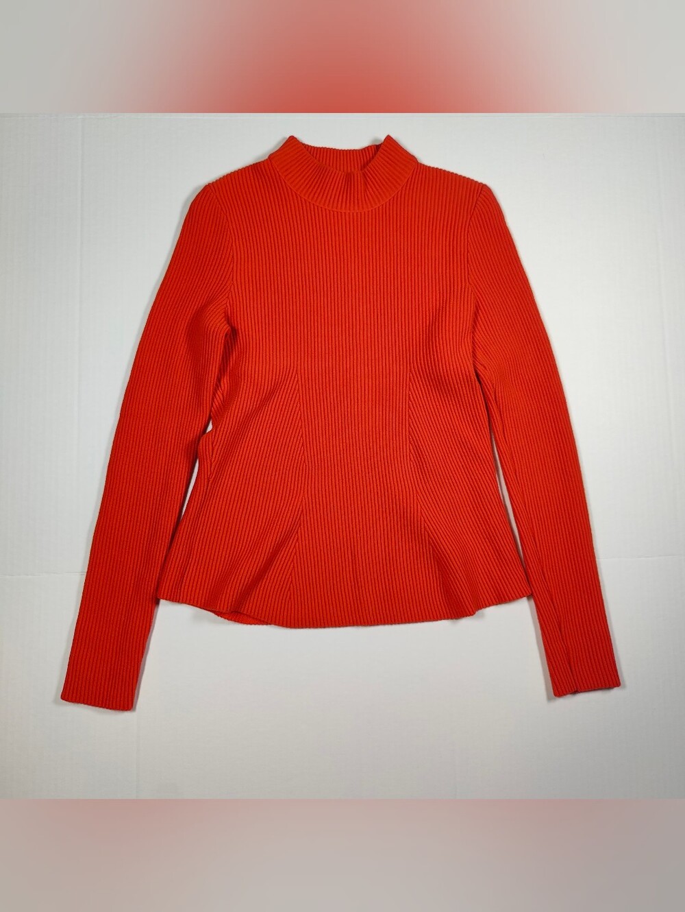 Hugo Boss Women’s Orange Wool Ribbed Mock Neck Sweater Size M Made In Italy